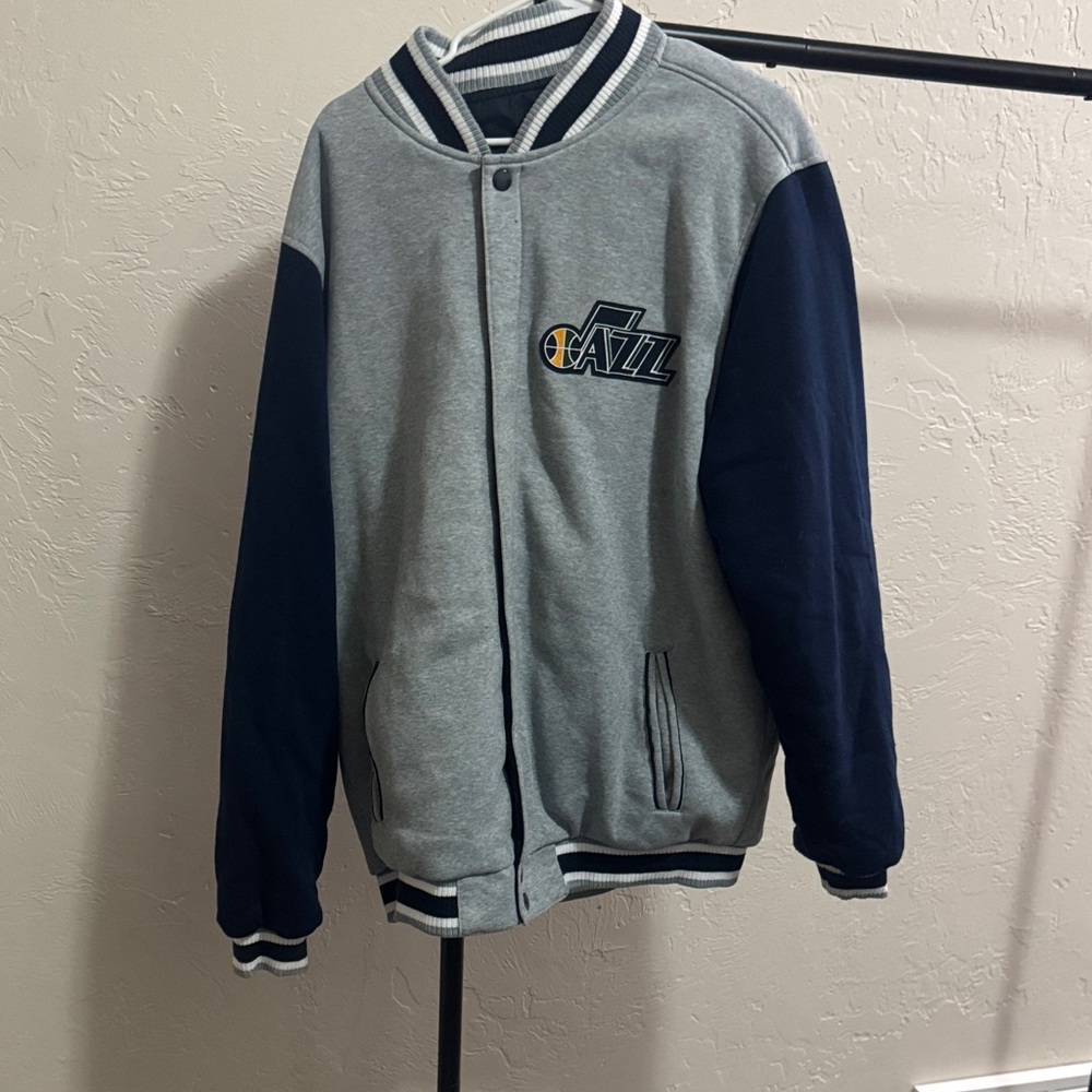 Men’s Gray and Blue Jazz Varsity Jacket Reversible